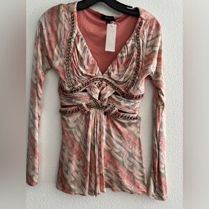 NWT sky top rose gold chain pink gray sexy top small